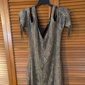 Gold lace overlay fringe dress